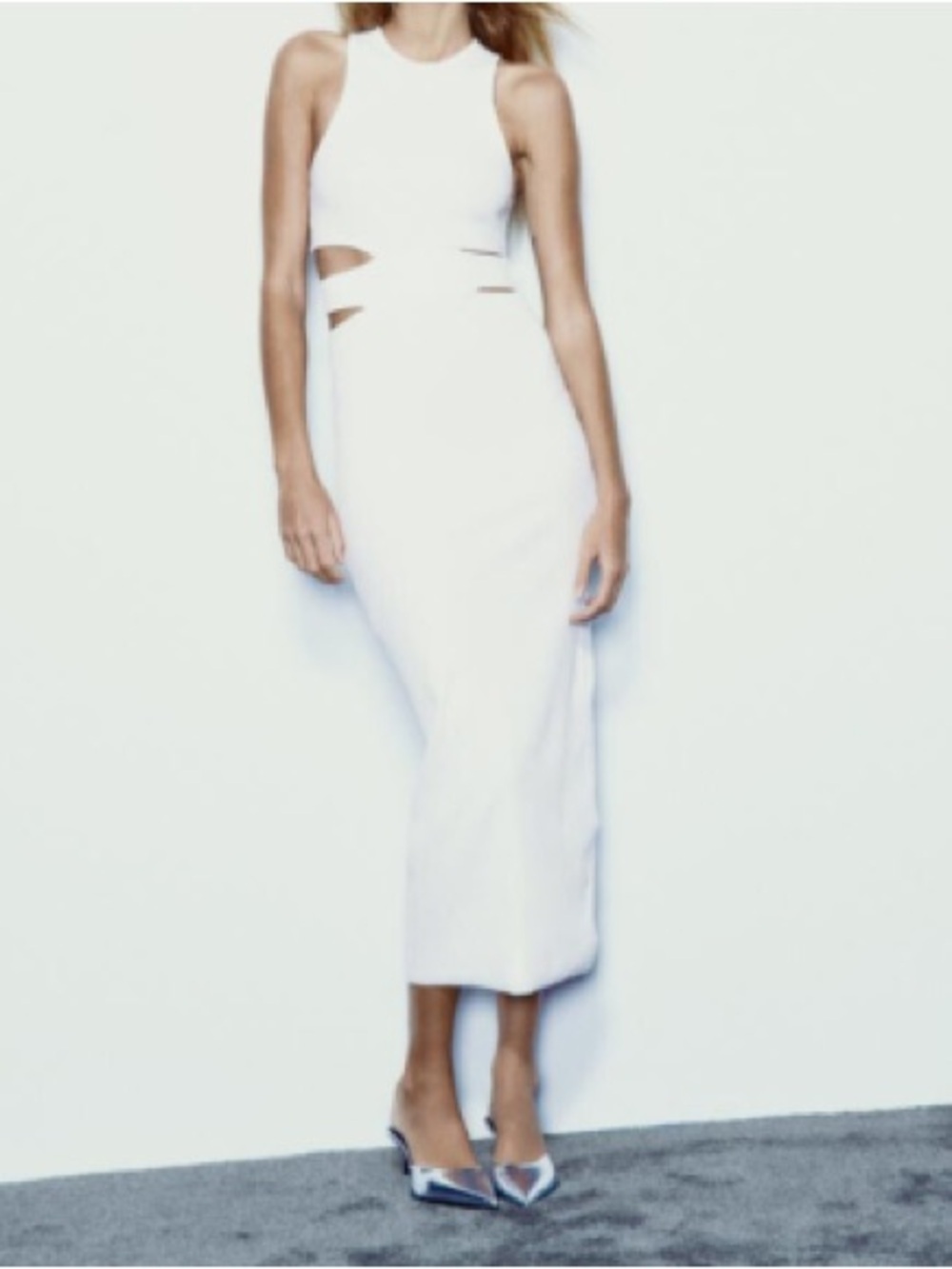 Zara White Cutout Halter Midi Dress